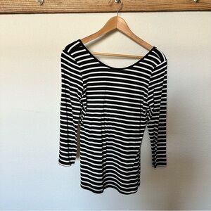 Scoop Back Top - Black and White Stripe